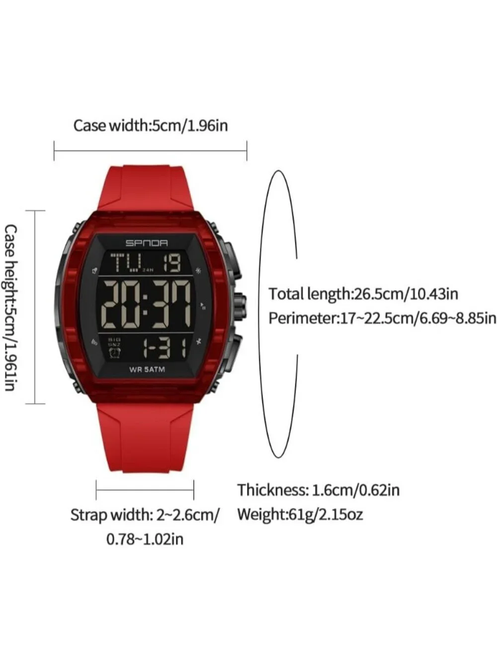 Men's Black Red Analog Quartz Tonneau Shape Dual Waterproof Digital Luxury Watch